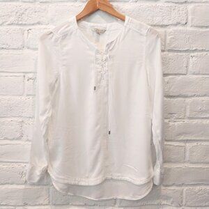 Calvin Klein Tunic Top Womens Small 4 White Criss Cross Lace Tie V-Neck Long Slv